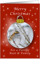 Merry Christmas for Aunt & Her Family, Sparrow Ornament card