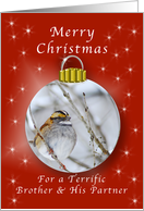 Merry Christmas for a Brother and His Partner, Sparrow Ornament card
