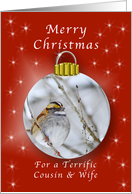 Merry Christmas for a Cousin and Wife, Sparrow Ornament card