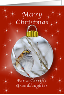 Merry Christmas for a Granddaughter, Sparrow Ornament card