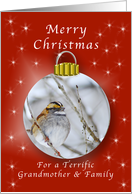 Merry Christmas for a Grandmother and Family, Sparrow Ornament card