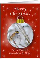 Merry Christmas for a Grandson and Wife, Sparrow Ornament card