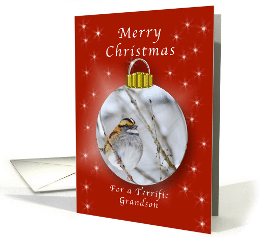 Merry Christmas for a Grandson, Sparrow Ornament card (1289802)