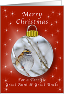 Merry Christmas for a Great Aunt and Great Uncle, Sparrow Ornament card