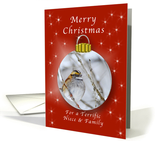 Merry Christmas for a Niece and Family, Sparrow Ornament card