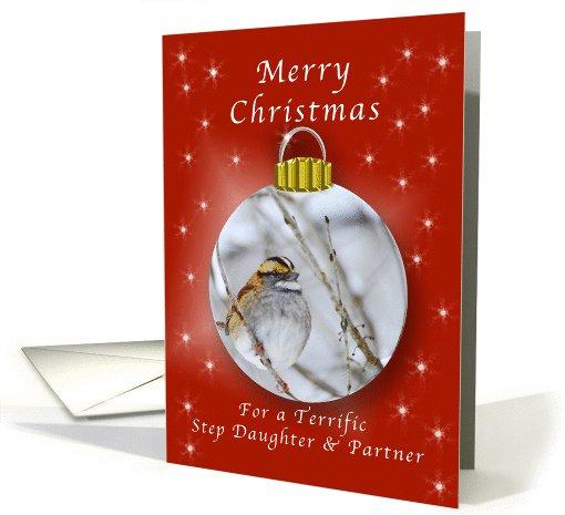 Merry Christmas for a Step Daughter and Partner, Sparrow Ornament card
