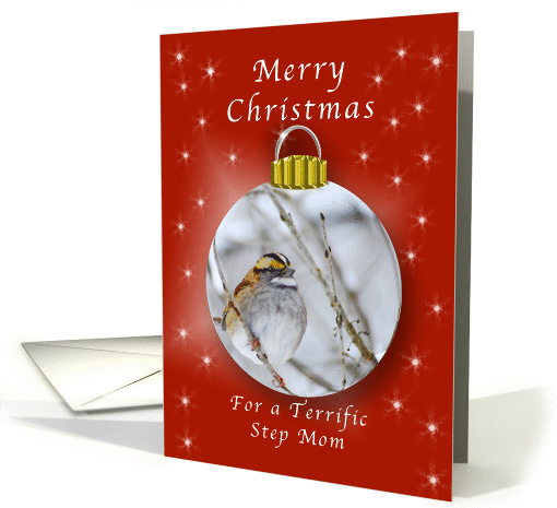 Merry Christmas for a Step Mom, Sparrow Ornament card (1290750)