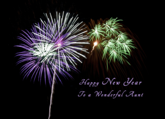 Happy New Year for an Aunt, Purple and green fireworks