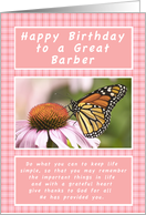 Happy Birthday, for a Baarber, Monarch Butterfly card