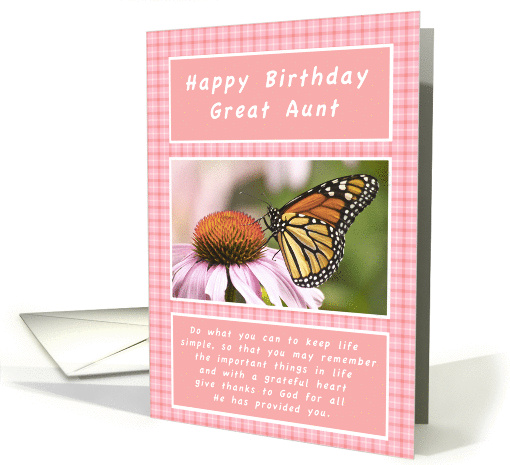 Happy Birthday,Great Aunt,Monarch Butterfly card (1303872)