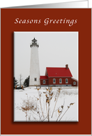 Seasons Greetings, Tawas Lighthouse, Winter Scene card