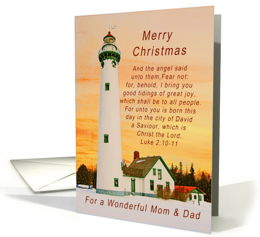Merry Christmas, For a Wonderful Mom and Dad, Lighthouse Winter card