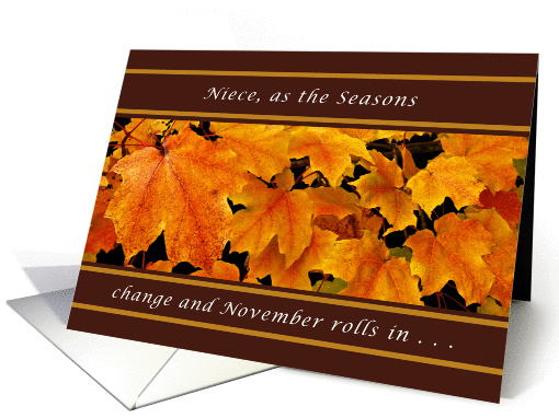 Niece, November Birthday, Maple Leaves card (1318318)