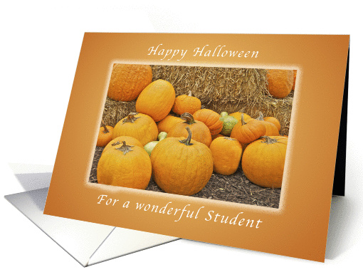 Happy Halloween for a Student, Pumpkins and Straw card (1319072)