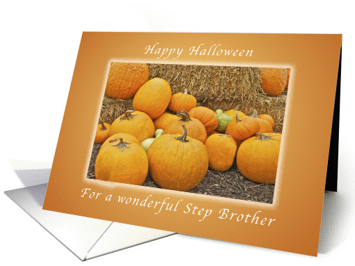 Happy Halloween for a Step Brother, Pumpkins and Straw card (1319152)