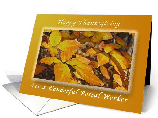 Happy Thanksgiving for a Postal Worker, Autumn Beech Leaves card