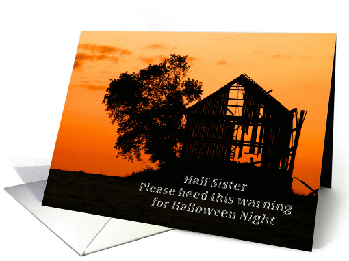 Happy Halloween for a Half Sister, Silhouetted Barn card (1320684)