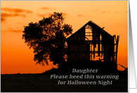 Happy Halloween for a Daughter, Silhouetted Barn and Tree card