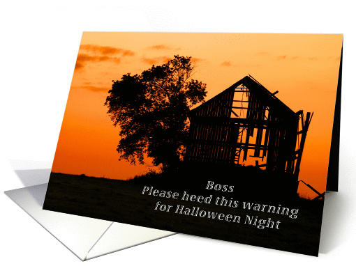 Happy Halloween for a Boss, Silhouetted Barn and Tree card (1320836)