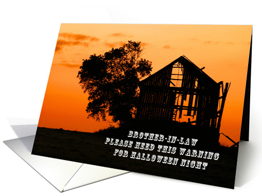 Happy Halloween for a Brother-in-Law, Silhouetted Barn and Tree card