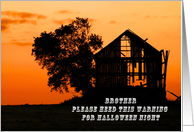 Happy Halloween for a Brother, Silhouetted Barn and Tree card