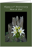 Mom & Dad Happy 52nd Anniversary, Stump with Delicate Lilies card