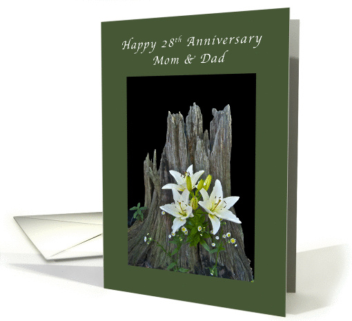 Mom & Dad Happy 28th Anniversary, Stump with Delicate Lilies card