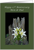 Mom & Dad Happy 17th Anniversary, Stump with Delicate Lilies card