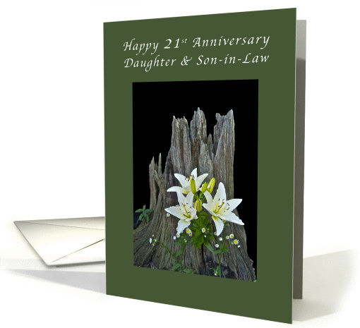 Daughter & Son-in-Law Happy 21st Anniversary, Stump with Lilies card