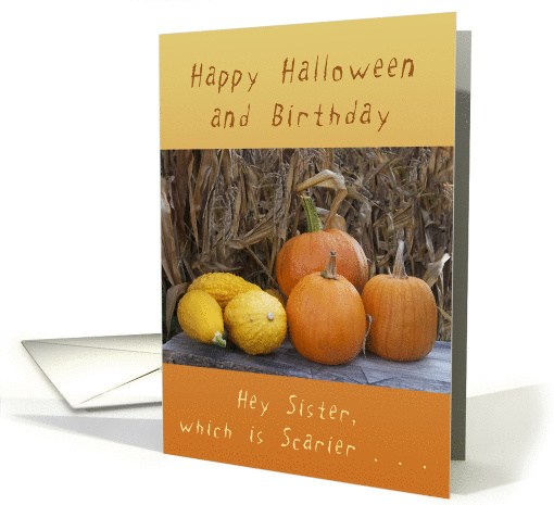 Happy Halloween Birthday for a Sister, Pumpkins and Squash card