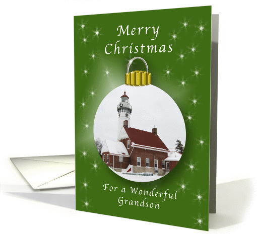 Merry Christmas Lighthouse Ornament for a Grandson card (1324684)