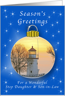 Merry Christmas for a Step Daughter & Son-in-Law, Lighthouse Ornament card