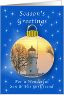 Merry Christmas for a Son & His Girlfriend, Lighthouse Ornament card