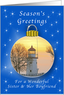 Merry Christmas for a Sister & Her Boyfriend, Lighthouse Ornament card