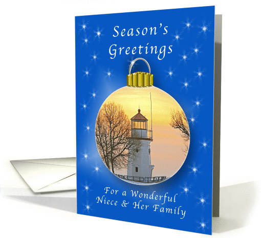 Merry Christmas for a Niece & Her Family, Lighthouse Ornament card