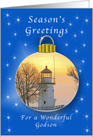 Merry Christmas for a Godson, Lighthouse Ornament card