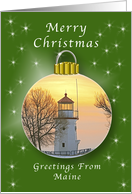 Merry Christmas from Maine, Lighthouse Ornament card