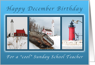 Happy December Birthday for a Cool Sunday School Teacher card