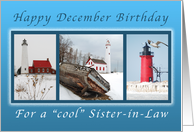 Happy December Birthday for a Cool Sister-in-Law, Lighthouses card