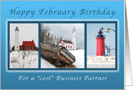 Happy February Birthday For a Business Partner, Lighthouses card