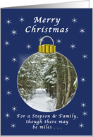 Merry Christmas Stepson & Family, Far Away, Winter Ornament card