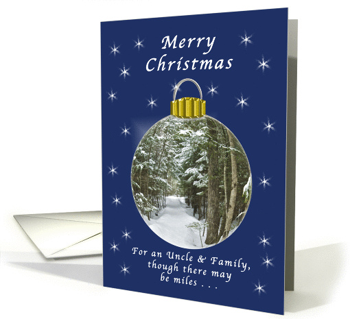 Merry Christmas Uncle & Family, Far Away, Winter Ornament card