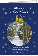 Merry Christmas, Grandson and Family, Far Away, Winter Ornament card
