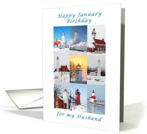 Happy January Birthday, For a Husband, Lighthouse collection card
