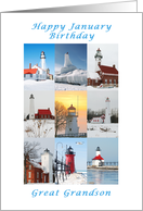 Happy January Birthday, For a Great Grandson, Lighthouse Collection card
