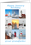 Happy January Birthday, For a Great Grandfather, Lighthouse Collection card