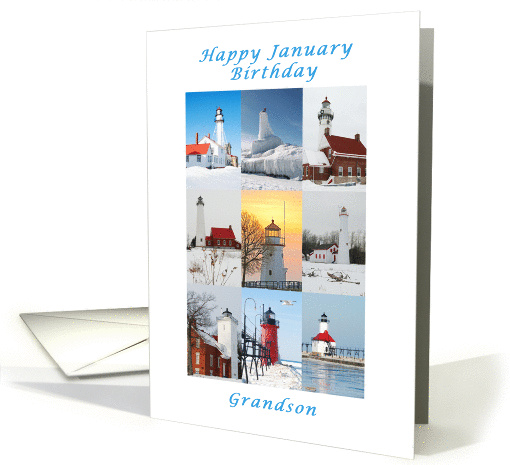 Happy January Birthday, For a Grandson, Lighthouse Collection card
