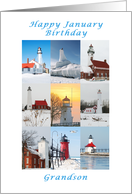 Happy January Birthday, For a Grandson, Lighthouse Collection card