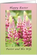 Happy Easter Pastor and His Wife, Pink Lupine card