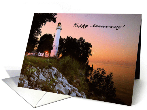 Happy Anniversary For Spouse. Lighthouse At Sunset card (950081)